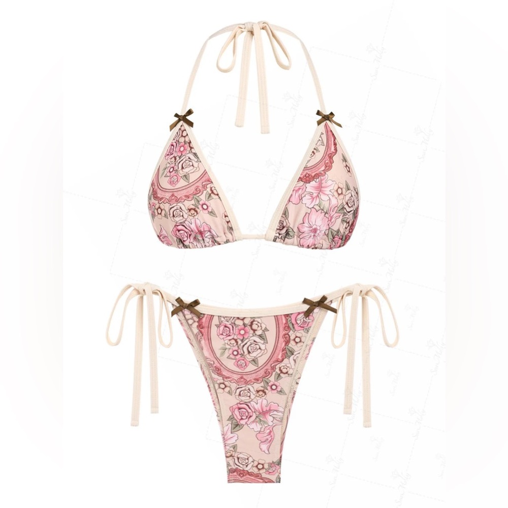 Vintage Floral Print Bikini Set- Seamolly